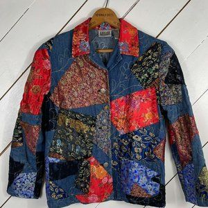 Chico’s Womens Patchwork Jean Jacket Sz S